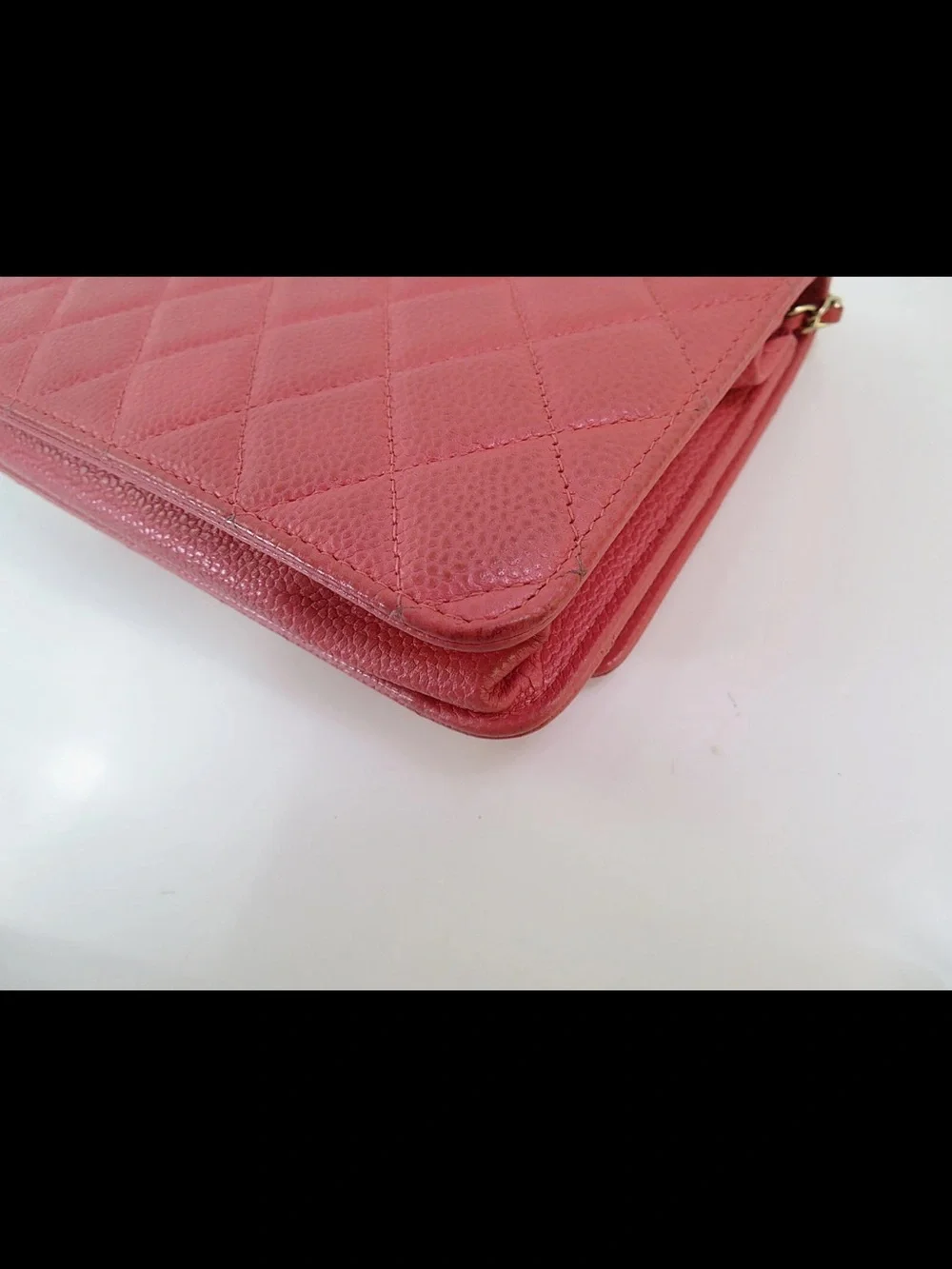 CHANEL Quilted Chain Wallet-On-Chain in Coral Pink with Gold Hardware
